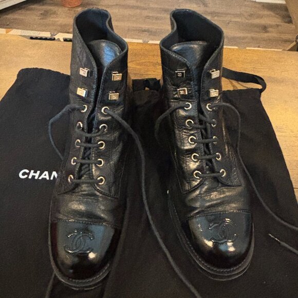 Chanel Combat Boots Black Leather - Picture 1 of 11